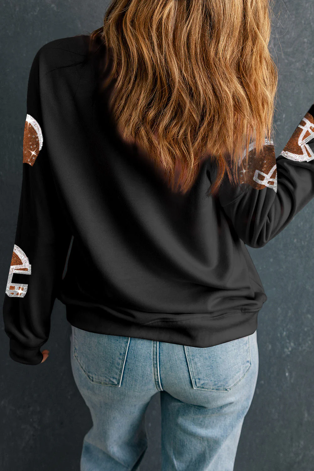 Sequin Round Neck Long Sleeve Sweatshirt - Image 3