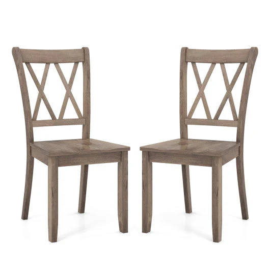 Set of 2 Wooden Dining Chairs Mid Century Farmhouse Retro Kitchen Chairs-Brown