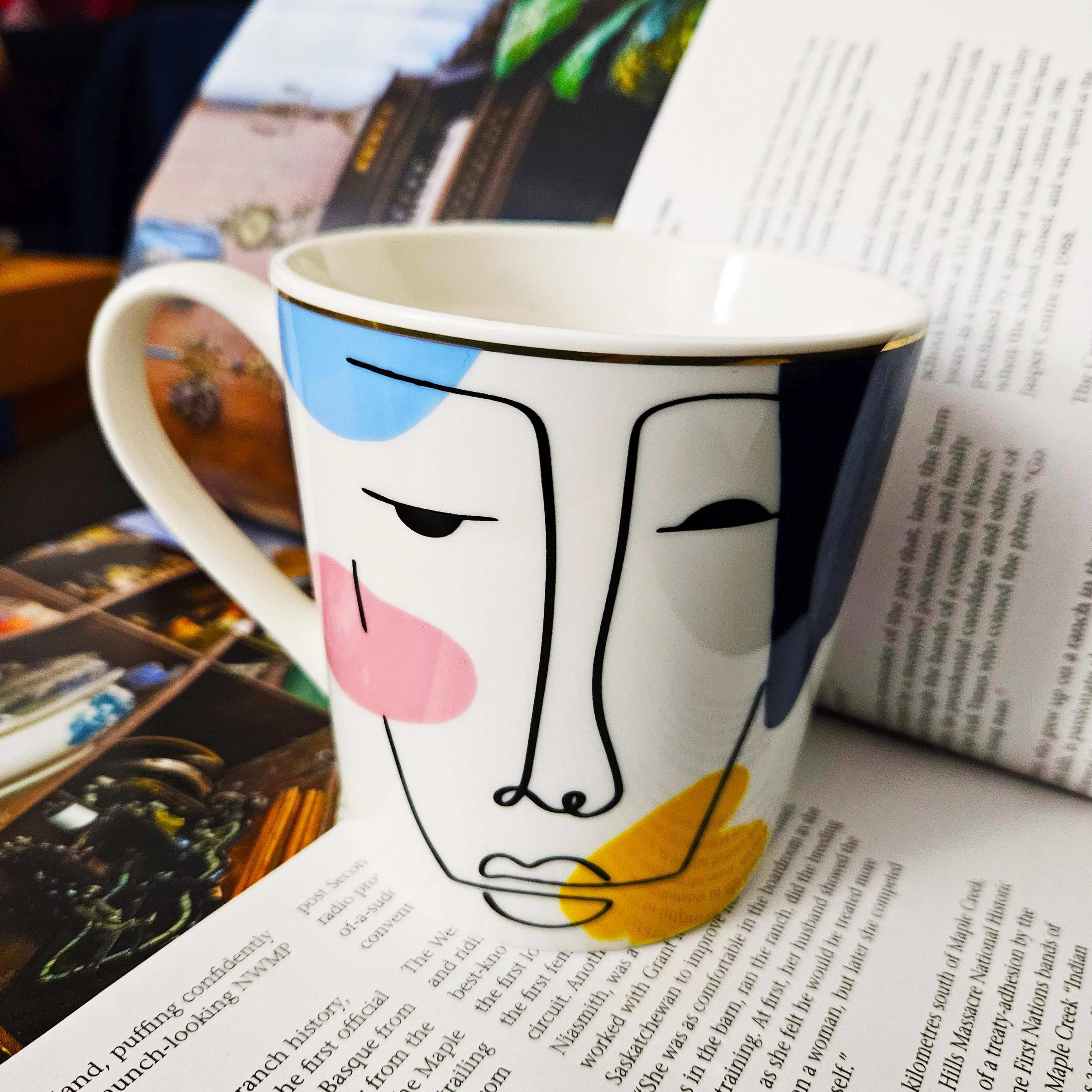 Set Of Four Ceramic Coffee Mugs Face Theme by Izhar Studio- CA - Image 4