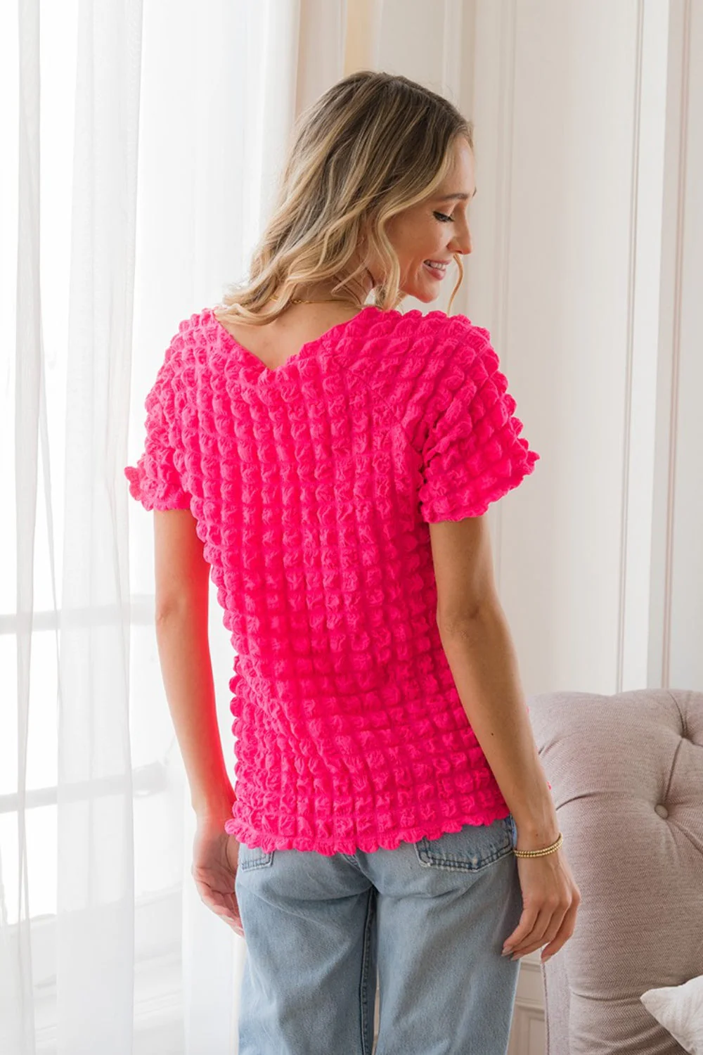 Sew In Love Bubble Textured Round Neck Short Sleeve T-Shirt - Image 2
