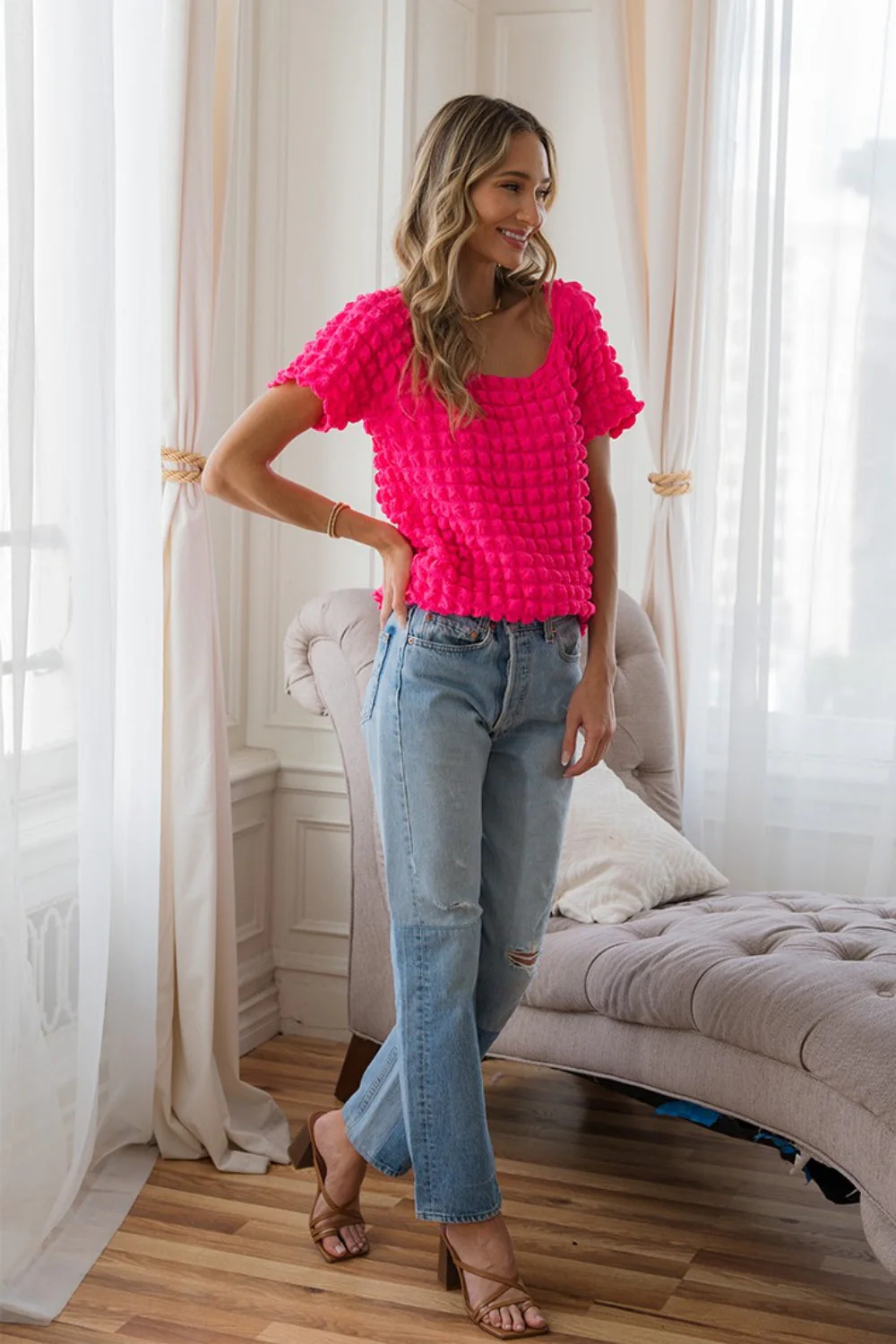 Sew In Love Bubble Textured Round Neck Short Sleeve T-Shirt - Image 4