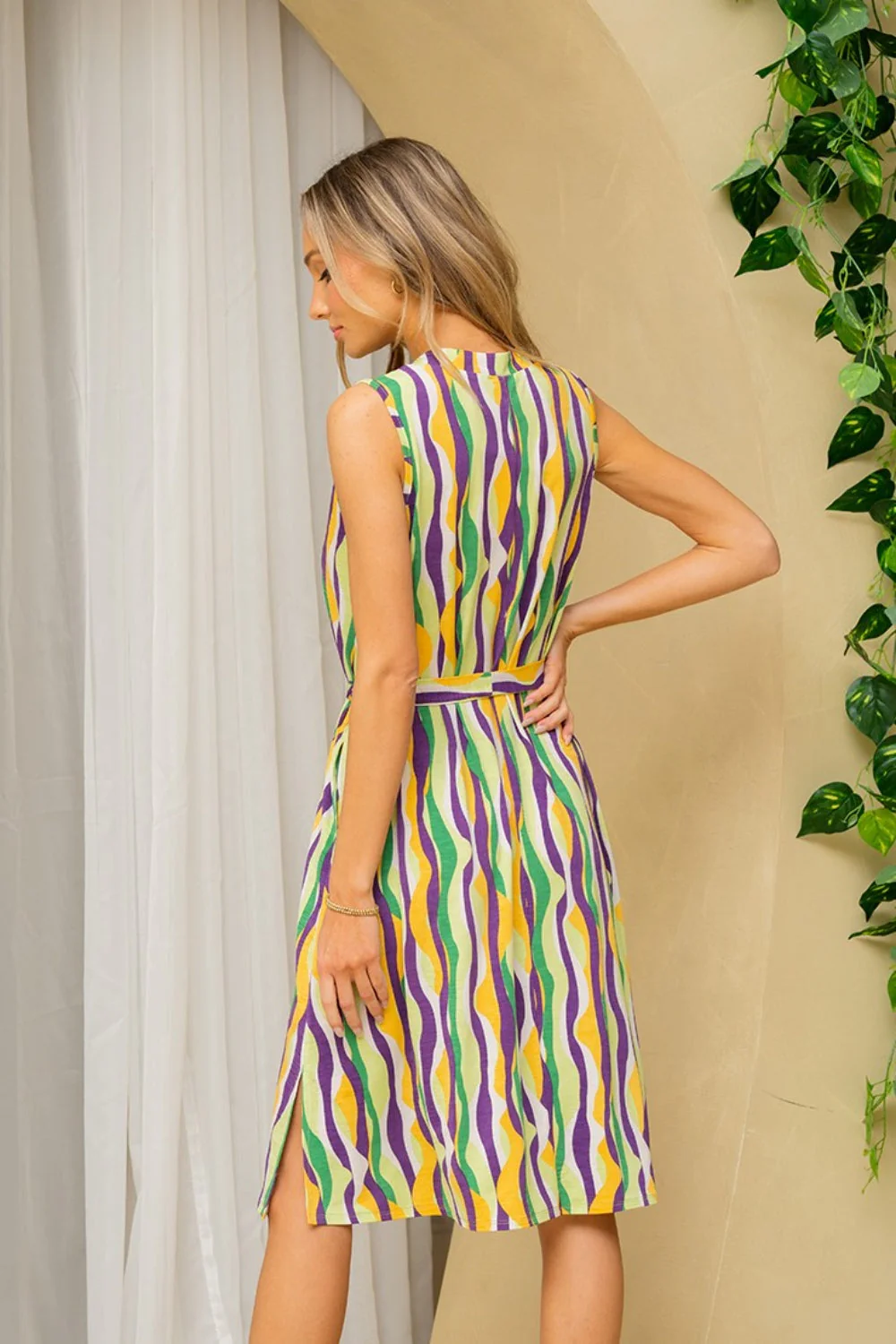 Sew In Love Full Size Stripe Tied Sleeveless Dress with Side Pockets - Image 2