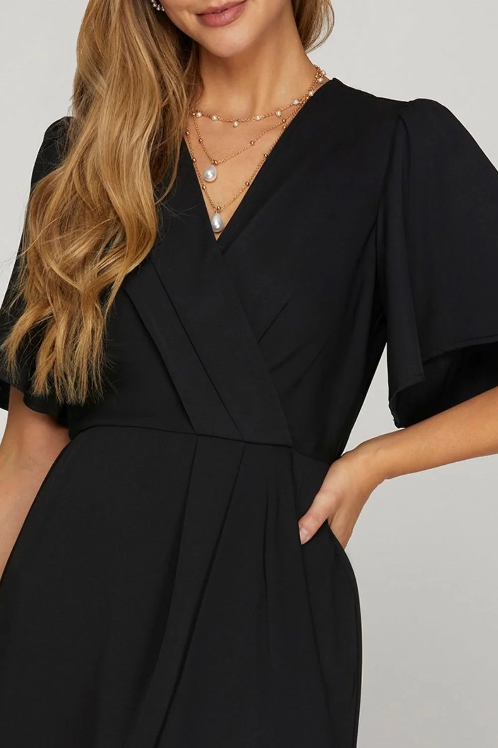 She + Sky Ruffled Surplice Short Flutter Sleeve Mini Dress - Image 3