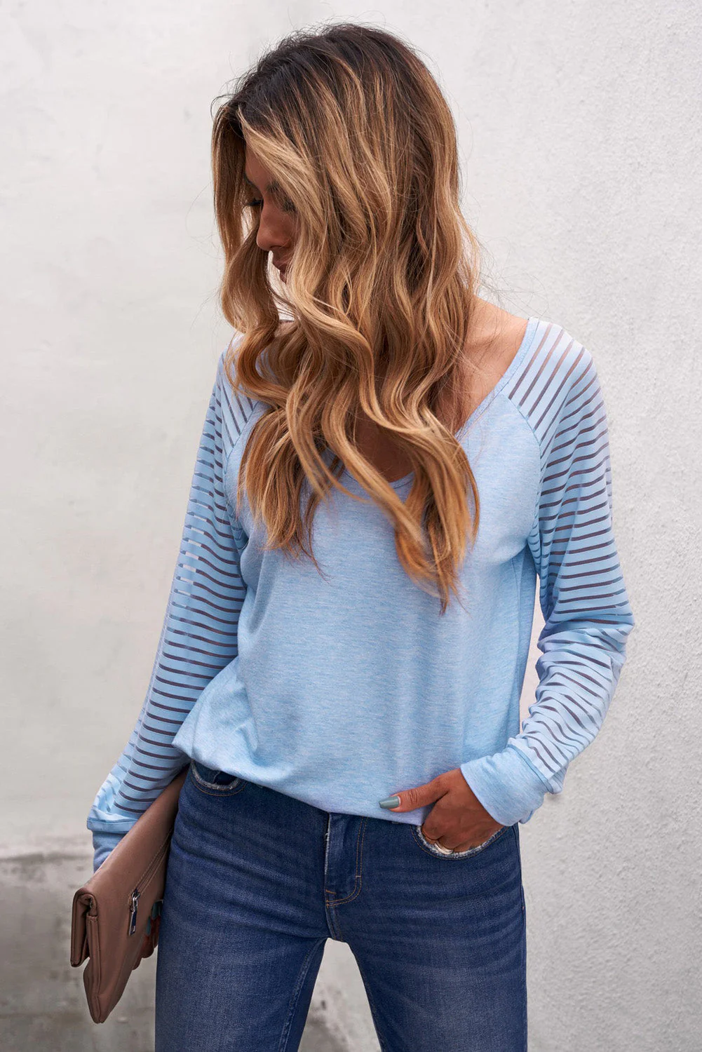 Sheer Striped V-Neck Top - Image 8