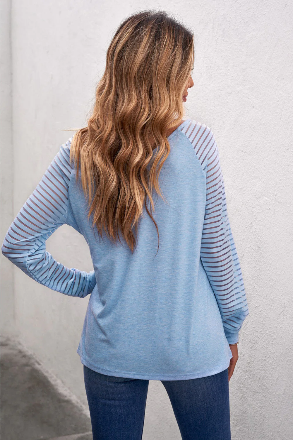 Sheer Striped V-Neck Top - Image 9