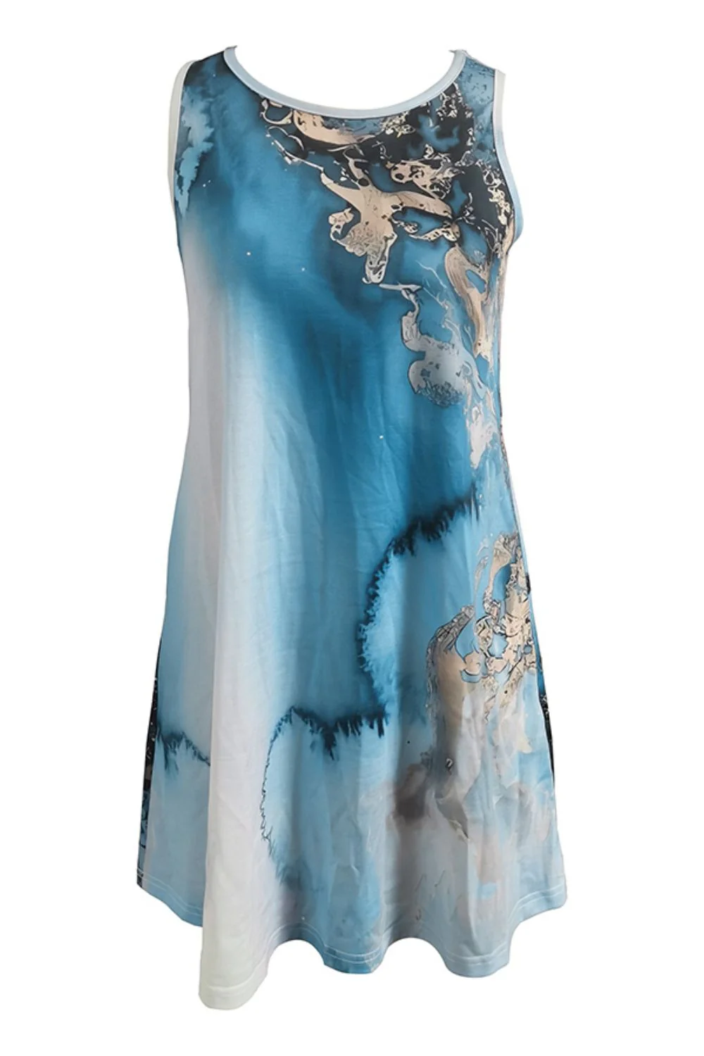 Shiny Abstract Print Round Neck Sleeveless Dress with Pockets - Image 3
