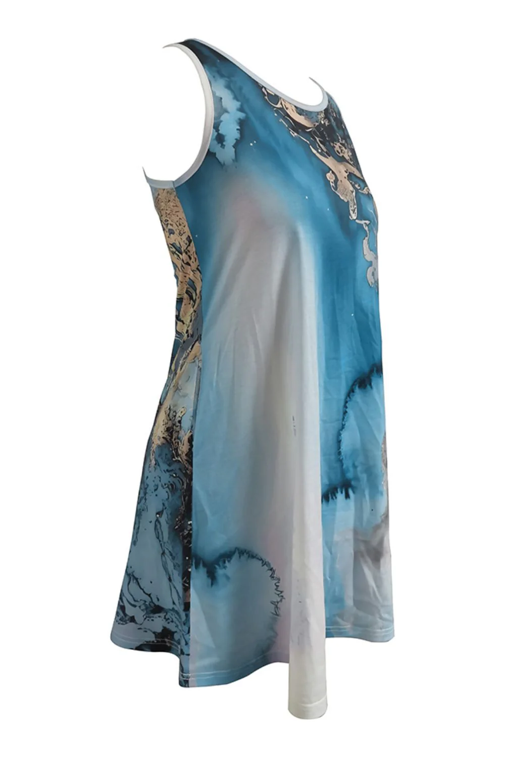Shiny Abstract Print Round Neck Sleeveless Dress with Pockets - Image 4