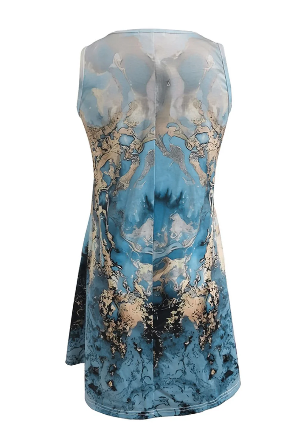 Shiny Abstract Print Round Neck Sleeveless Dress with Pockets - Image 5