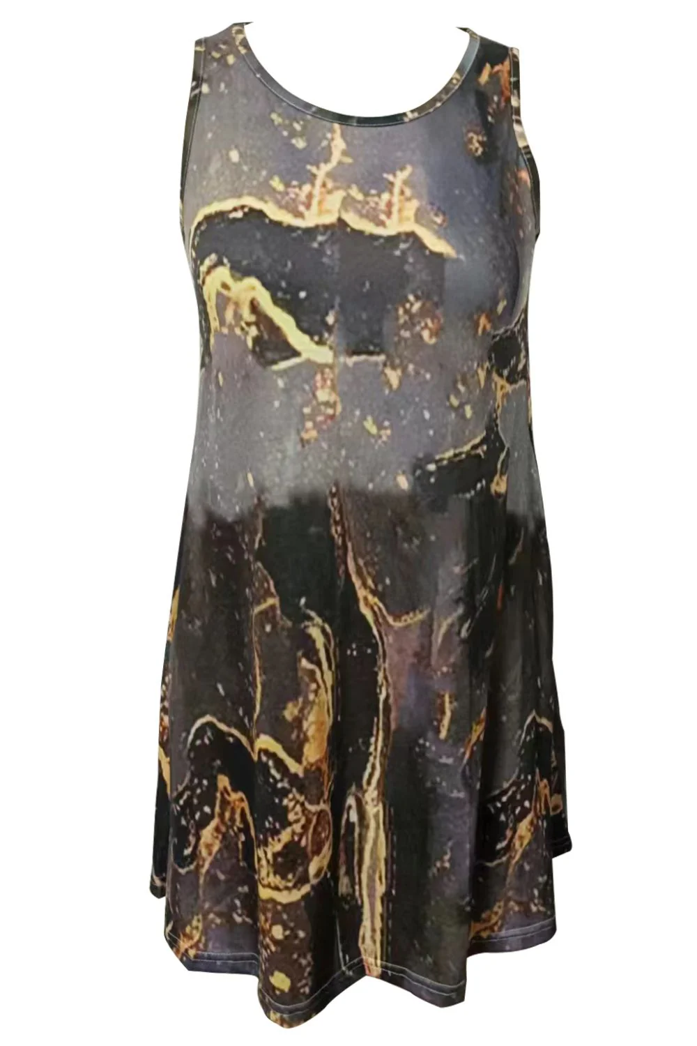 Shiny Abstract Print Round Neck Sleeveless Dress with Pockets - Image 3