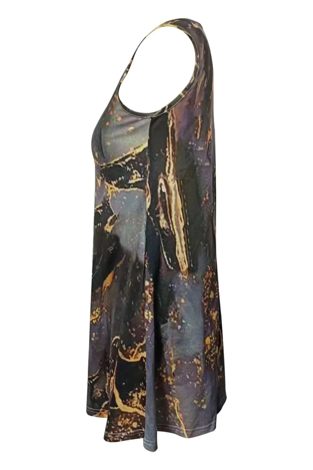 Shiny Abstract Print Round Neck Sleeveless Dress with Pockets - Image 4