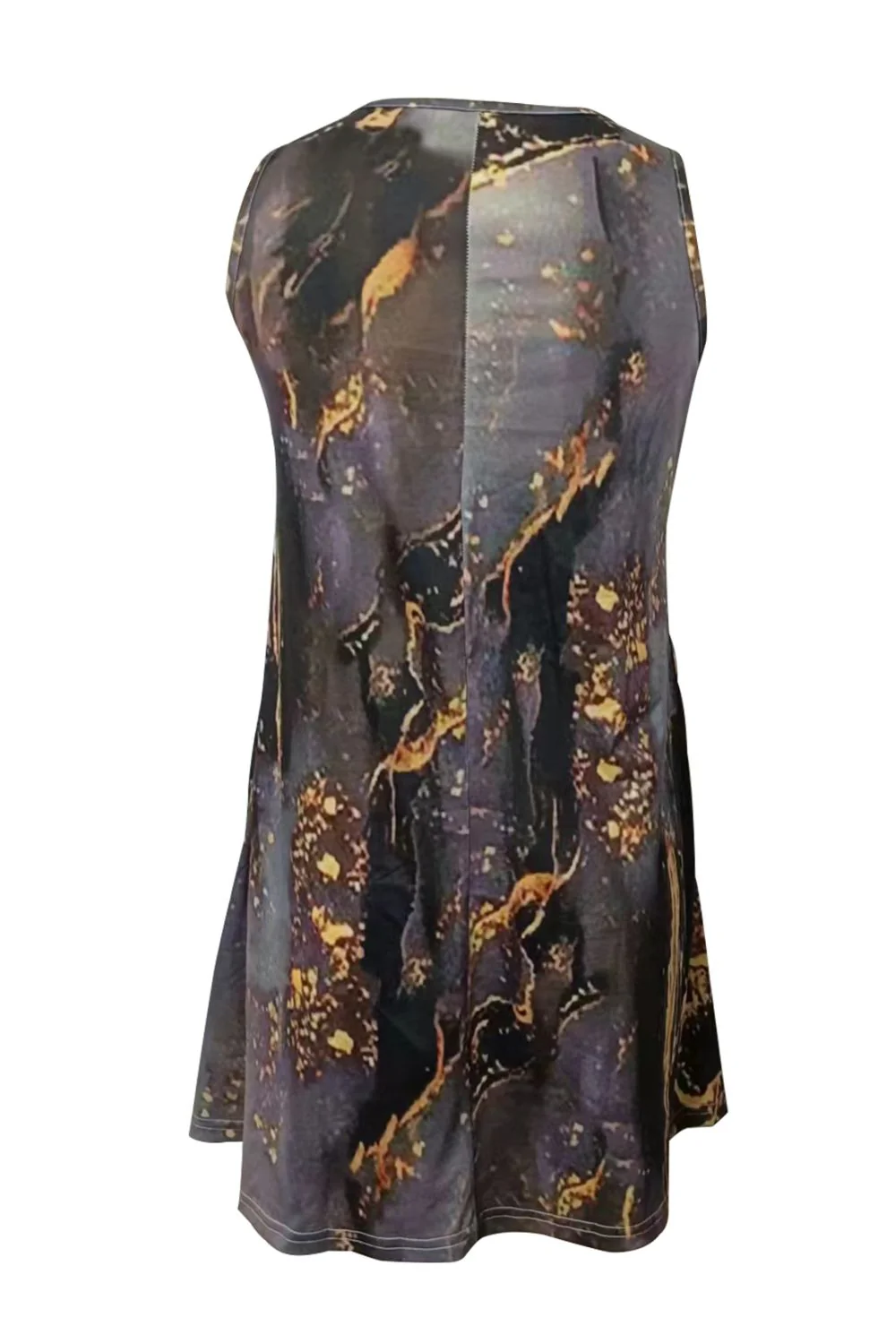 Shiny Abstract Print Round Neck Sleeveless Dress with Pockets - Image 5