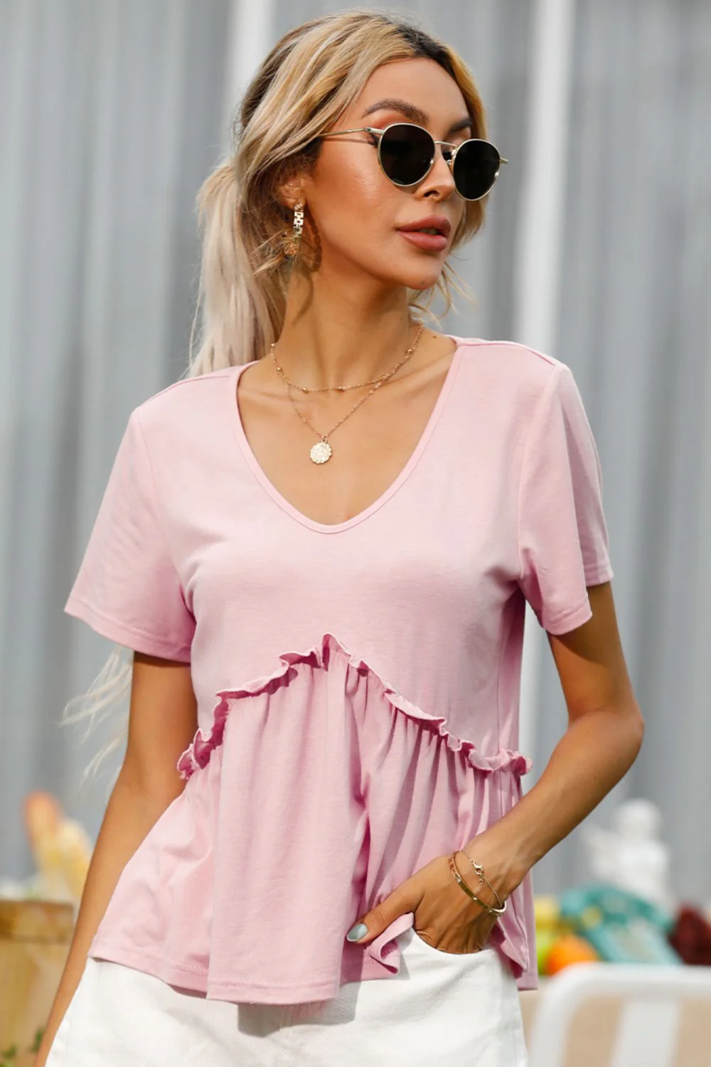 Shiny Frill Trim Short Sleeve Tee - Image 5