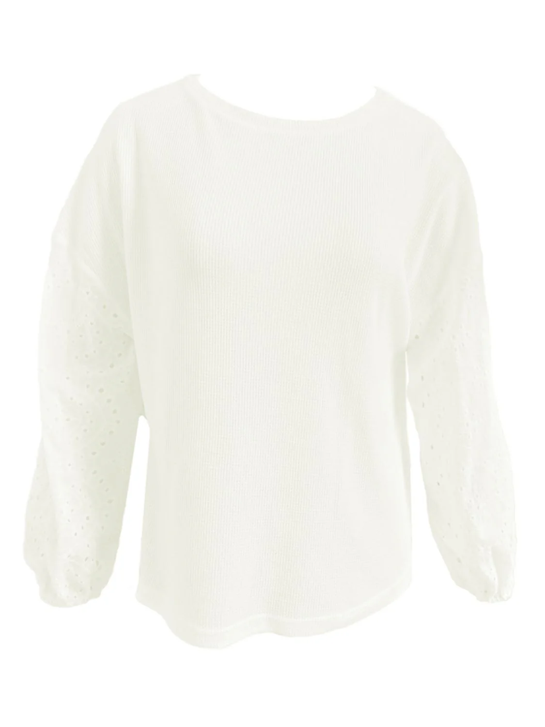 Shiny Openwork Dropped Shoulder Boat Neck Blouse - Image 3
