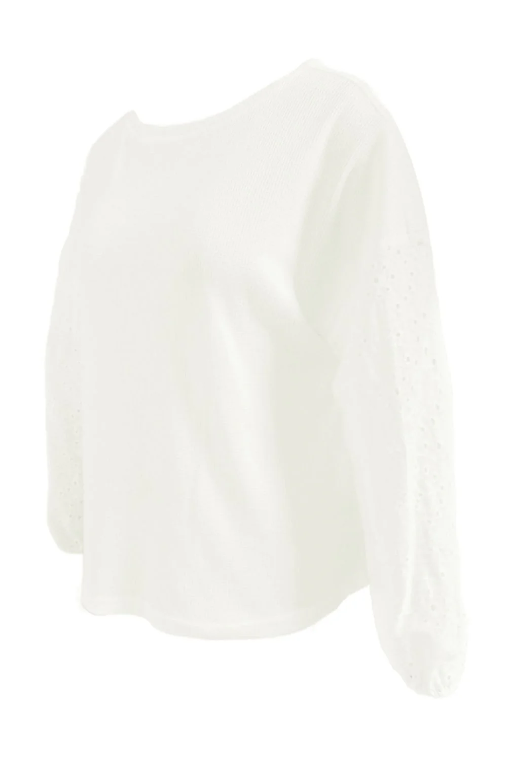 Shiny Openwork Dropped Shoulder Boat Neck Blouse - Image 4