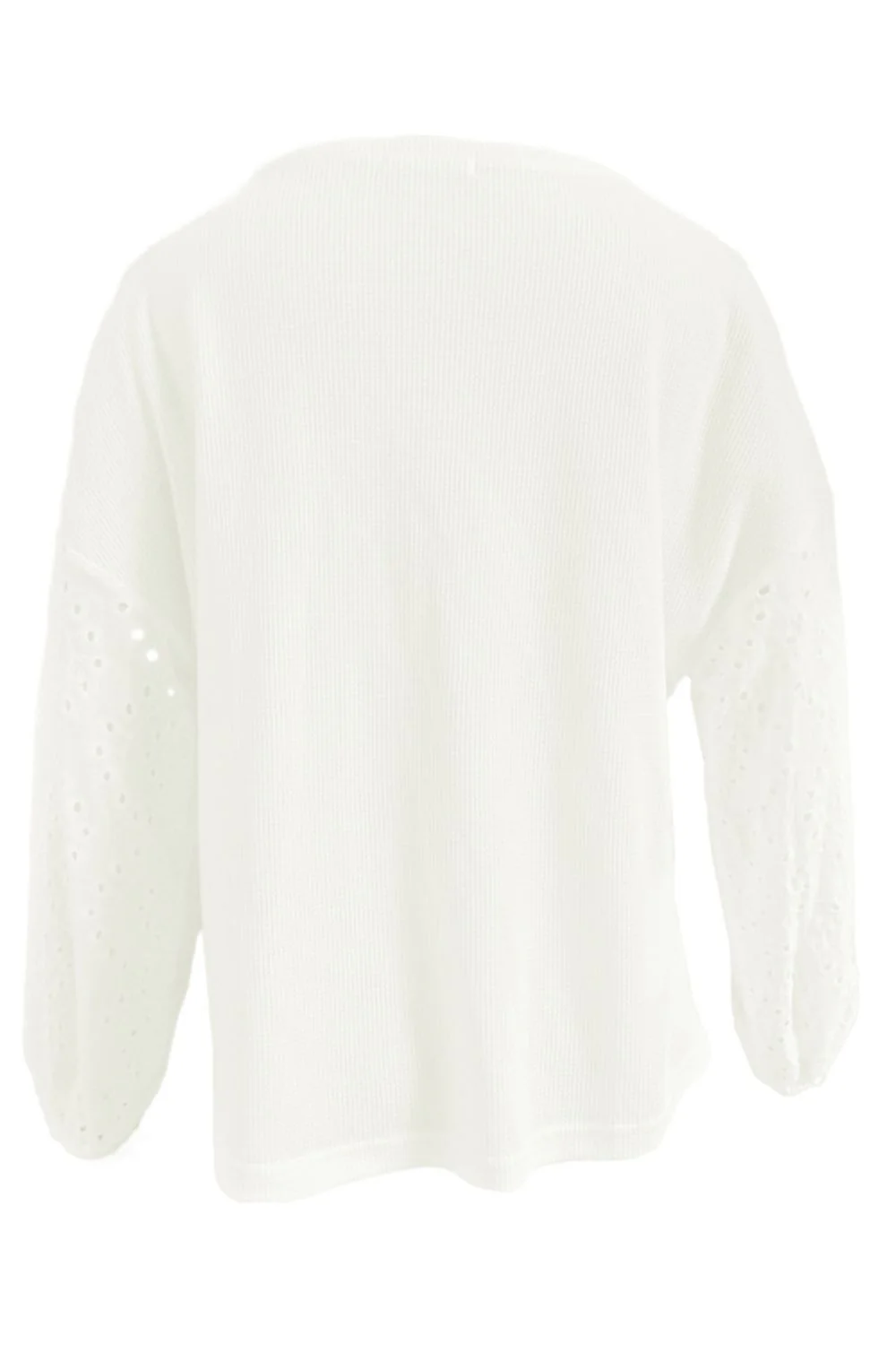 Shiny Openwork Dropped Shoulder Boat Neck Blouse - Image 5