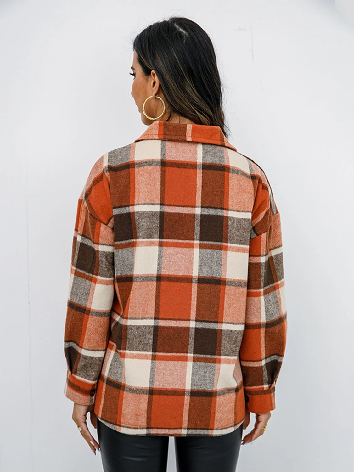 Shiny Plaid Button Up Collared Neck Jacket - Image 2