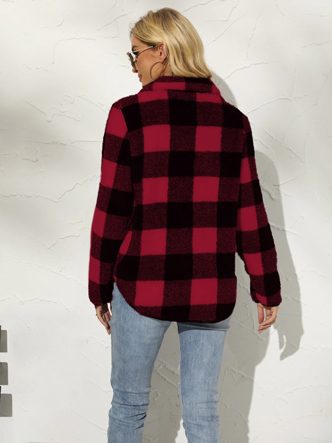 Shiny Plaid Half Zip Long Sleeve Sweatshirt - Image 10