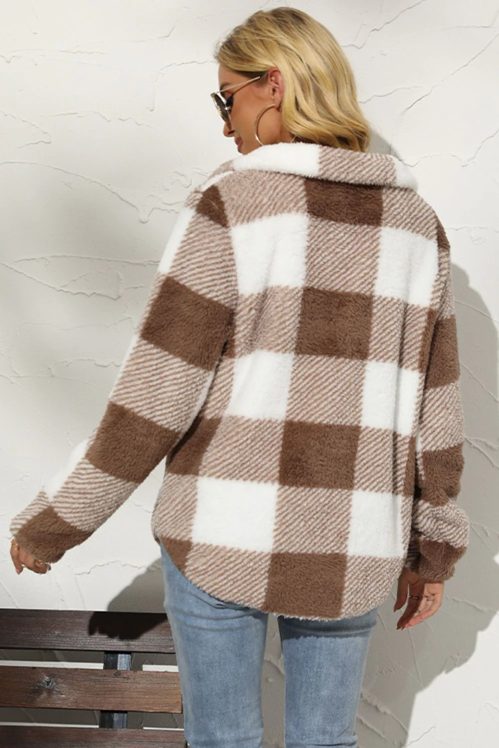 Shiny Plaid Half Zip Long Sleeve Sweatshirt - Image 6