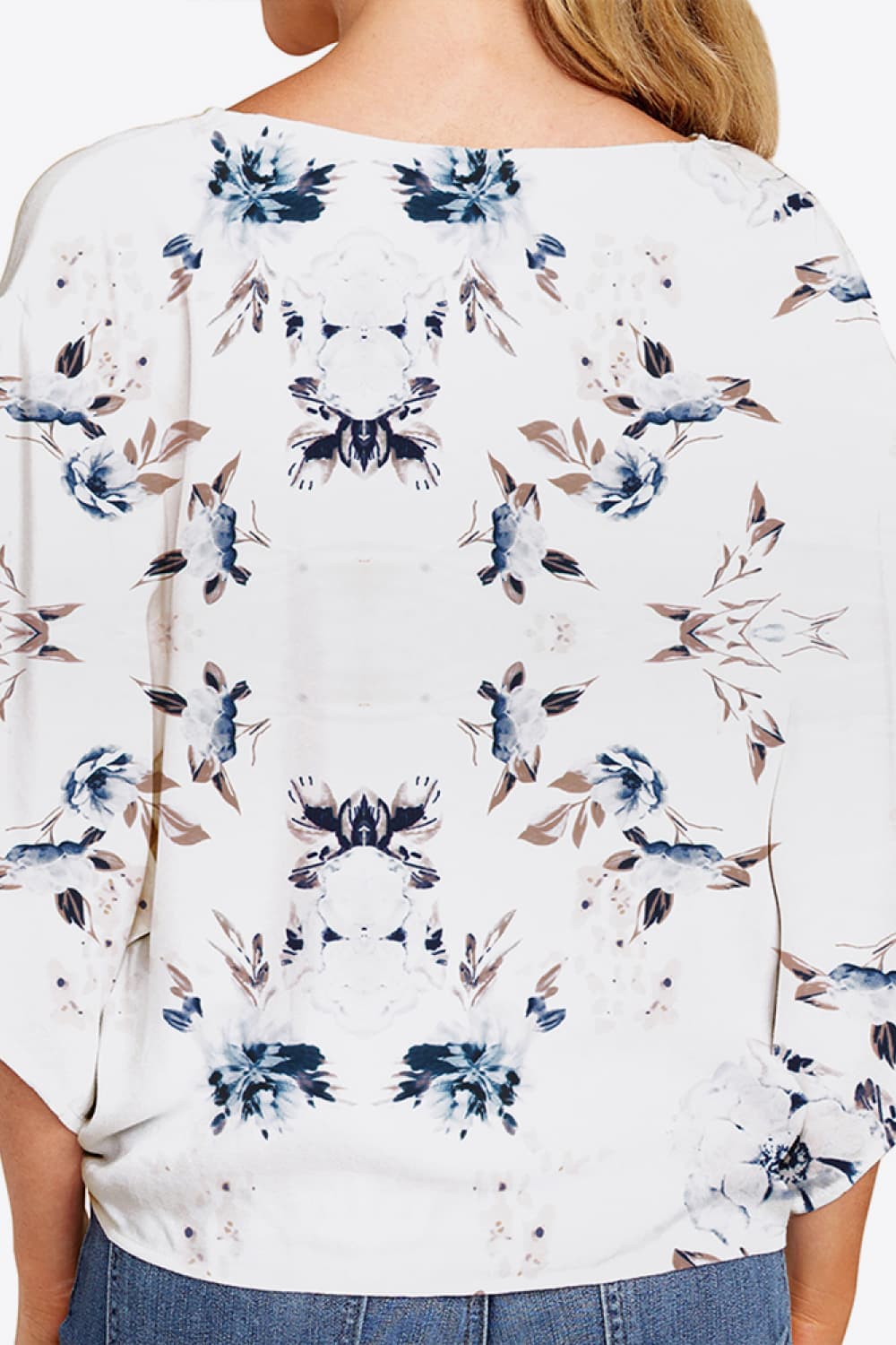 Shiny Printed Deep V Tie Hem Blouse - Image 6
