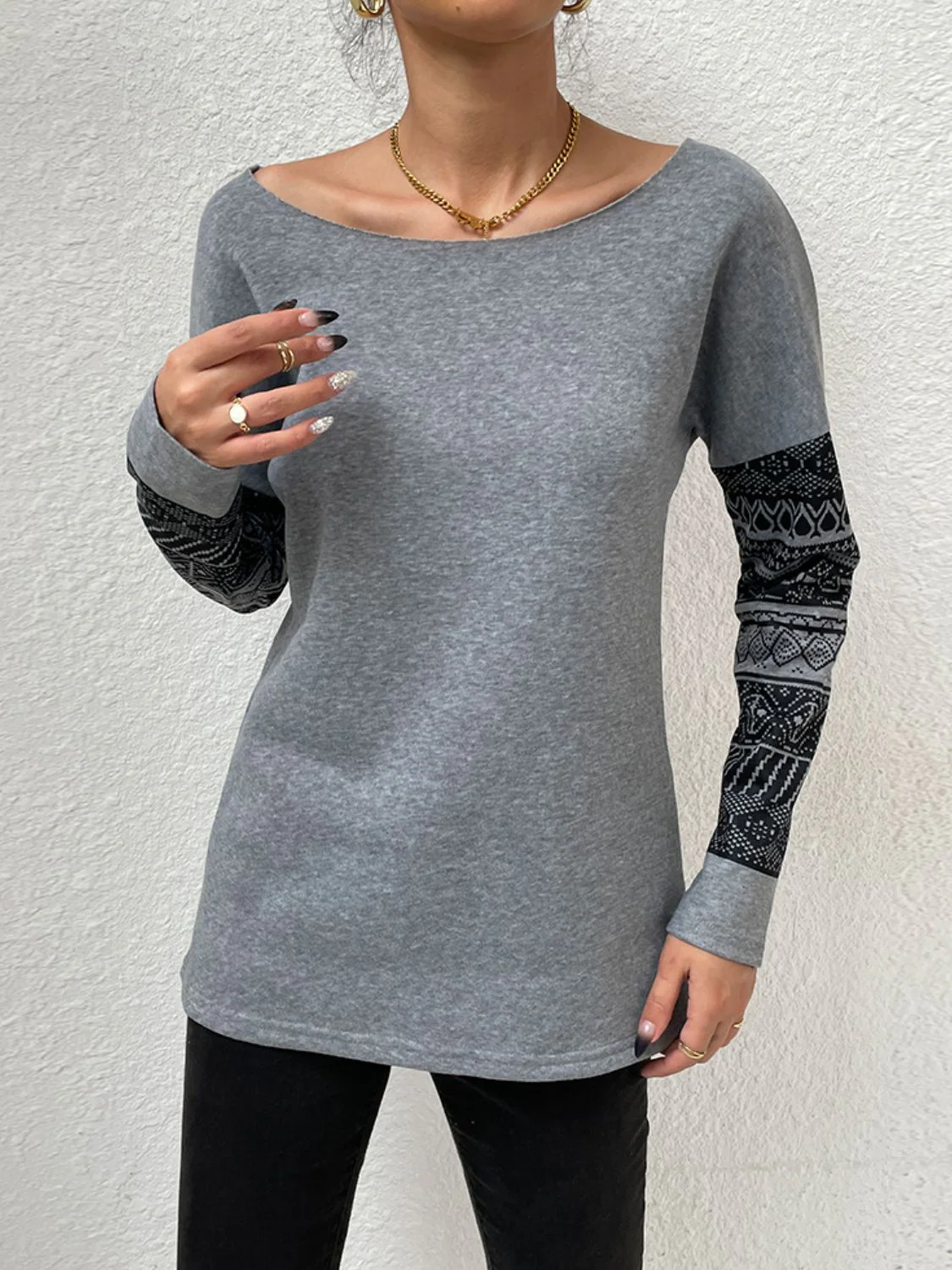 Shiny Printed Drop Shoulder Tunic Top - Image 3