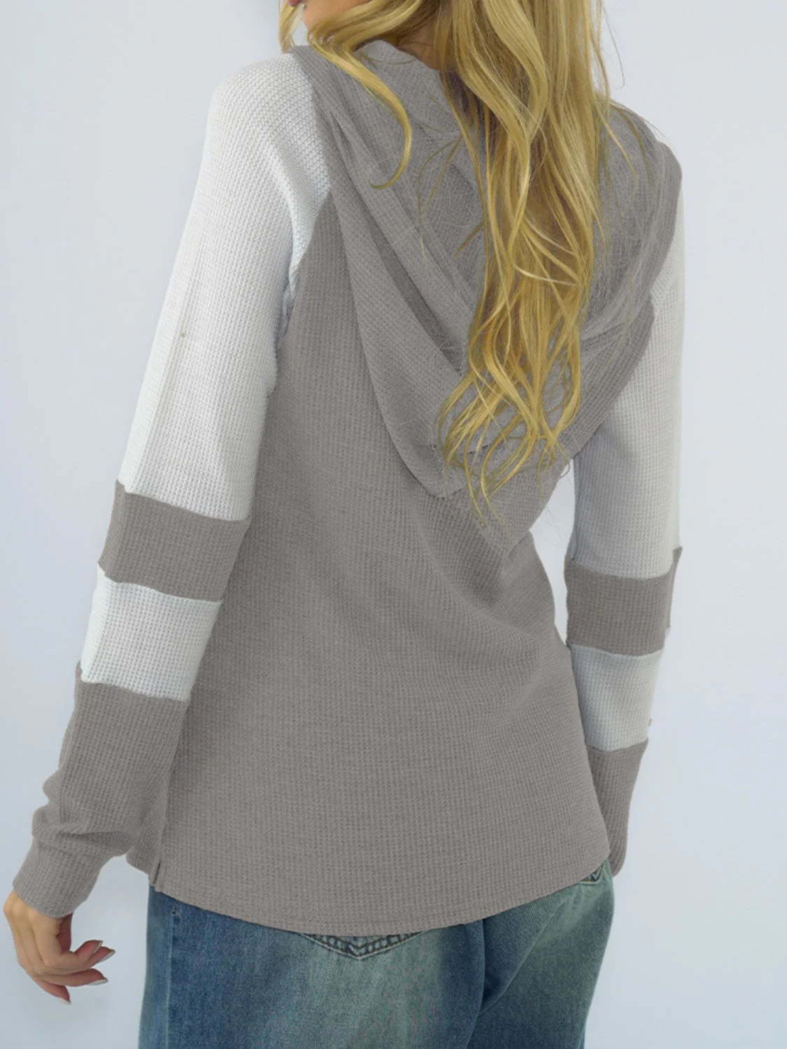 Shiny Quarter-Zip Waffle-Knit Hoodie - Image 2