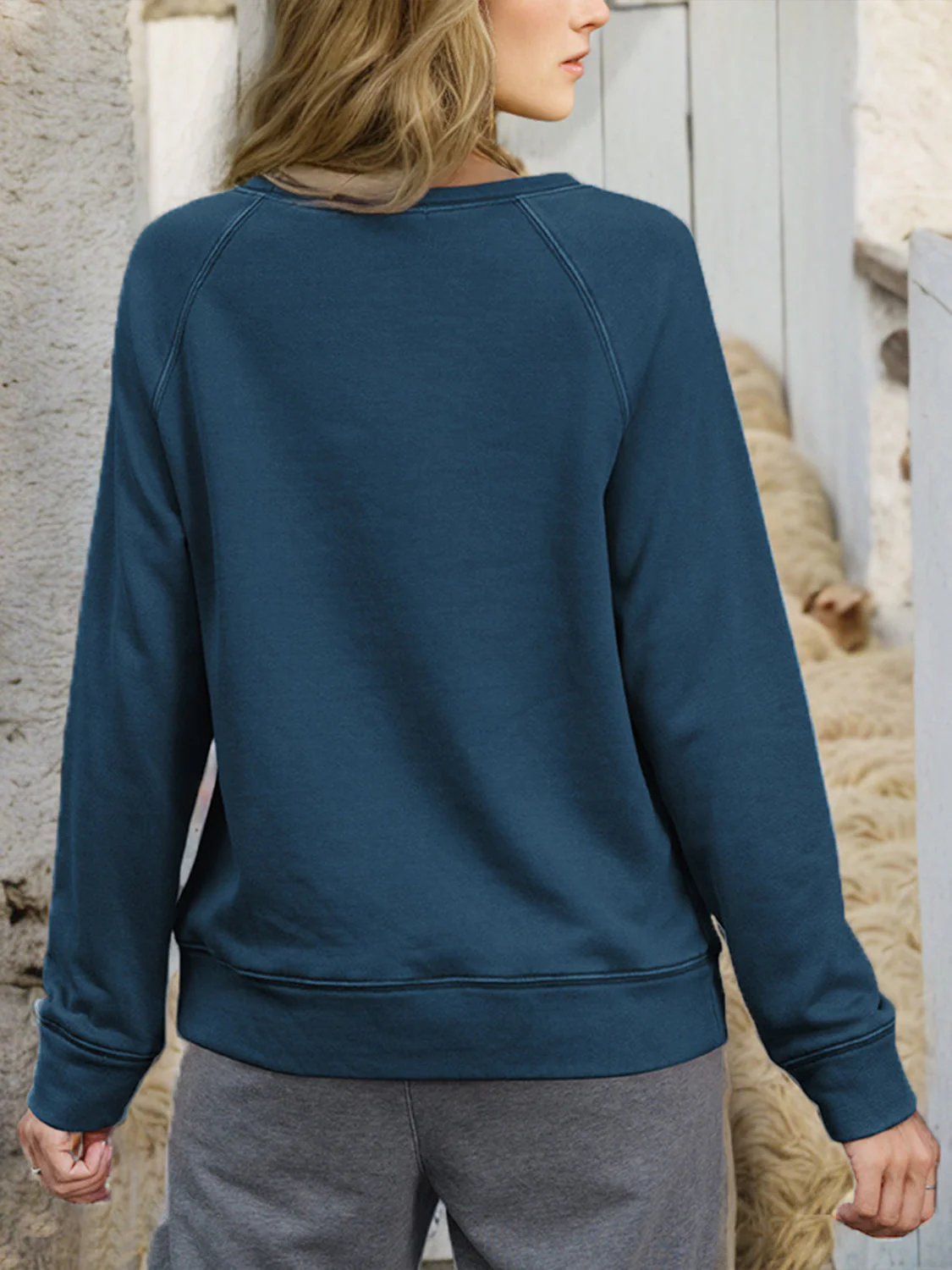 Shiny Round Neck Long Sleeve Sweatshirt - Image 2
