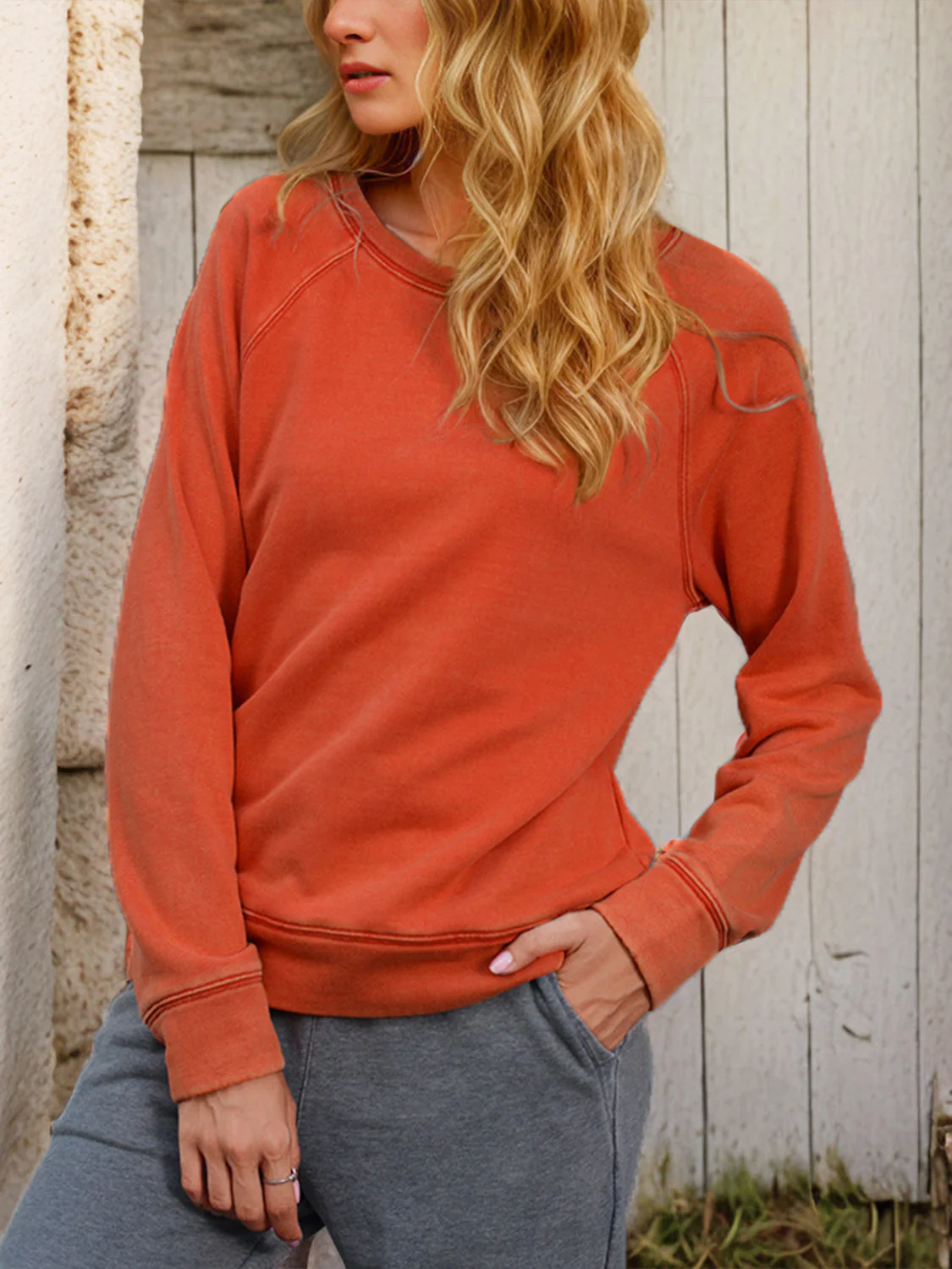 Shiny Round Neck Long Sleeve Sweatshirt - Image 5
