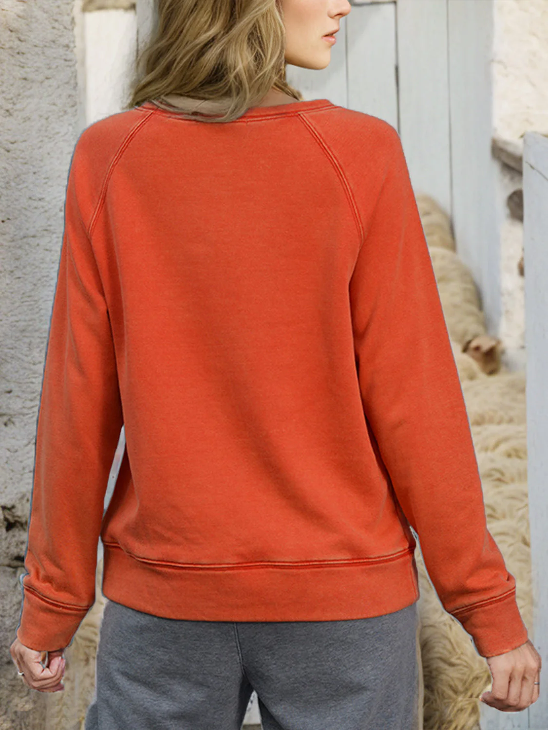 Shiny Round Neck Long Sleeve Sweatshirt - Image 6