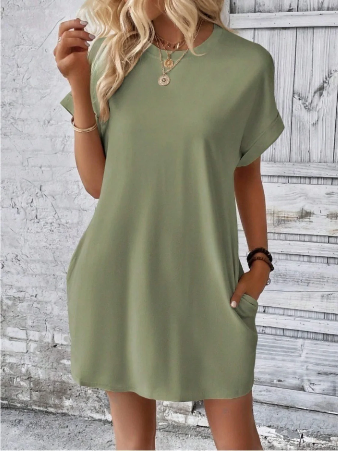 Short Sleeve Mini Tee Dress with Pockets - Image 15