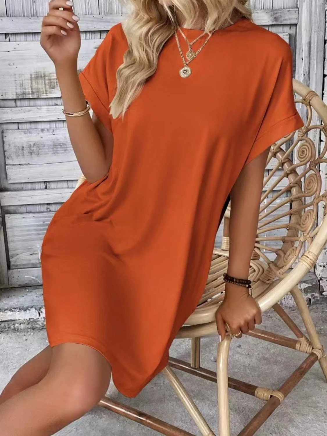 Short Sleeve Mini Tee Dress with Pockets - Image 2