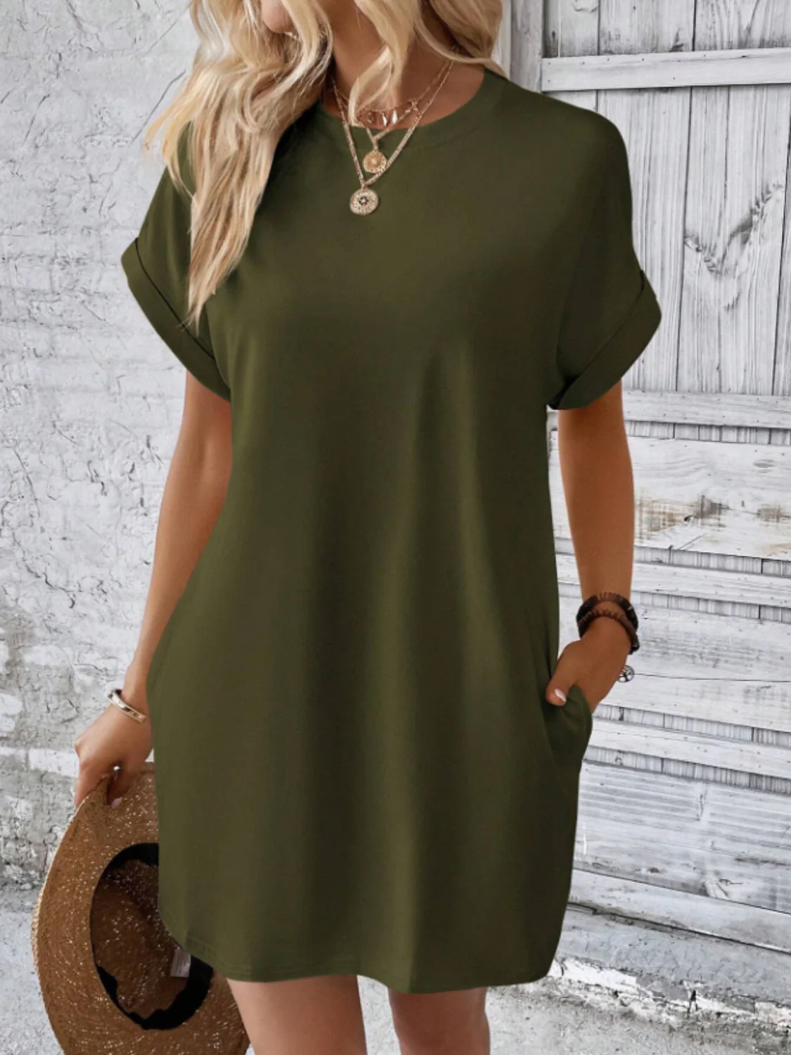 Short Sleeve Mini Tee Dress with Pockets - Image 4