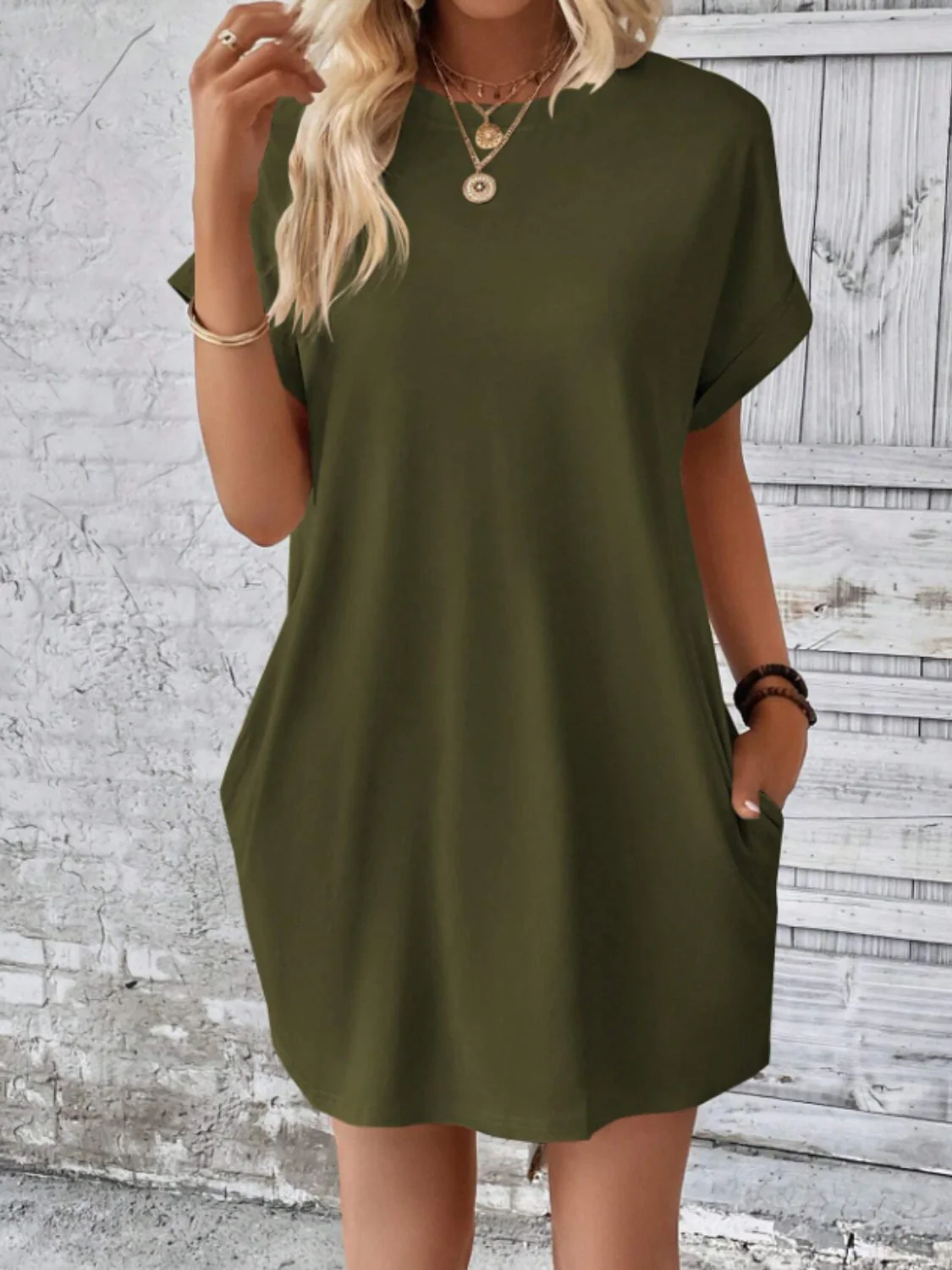 Short Sleeve Mini Tee Dress with Pockets - Image 5