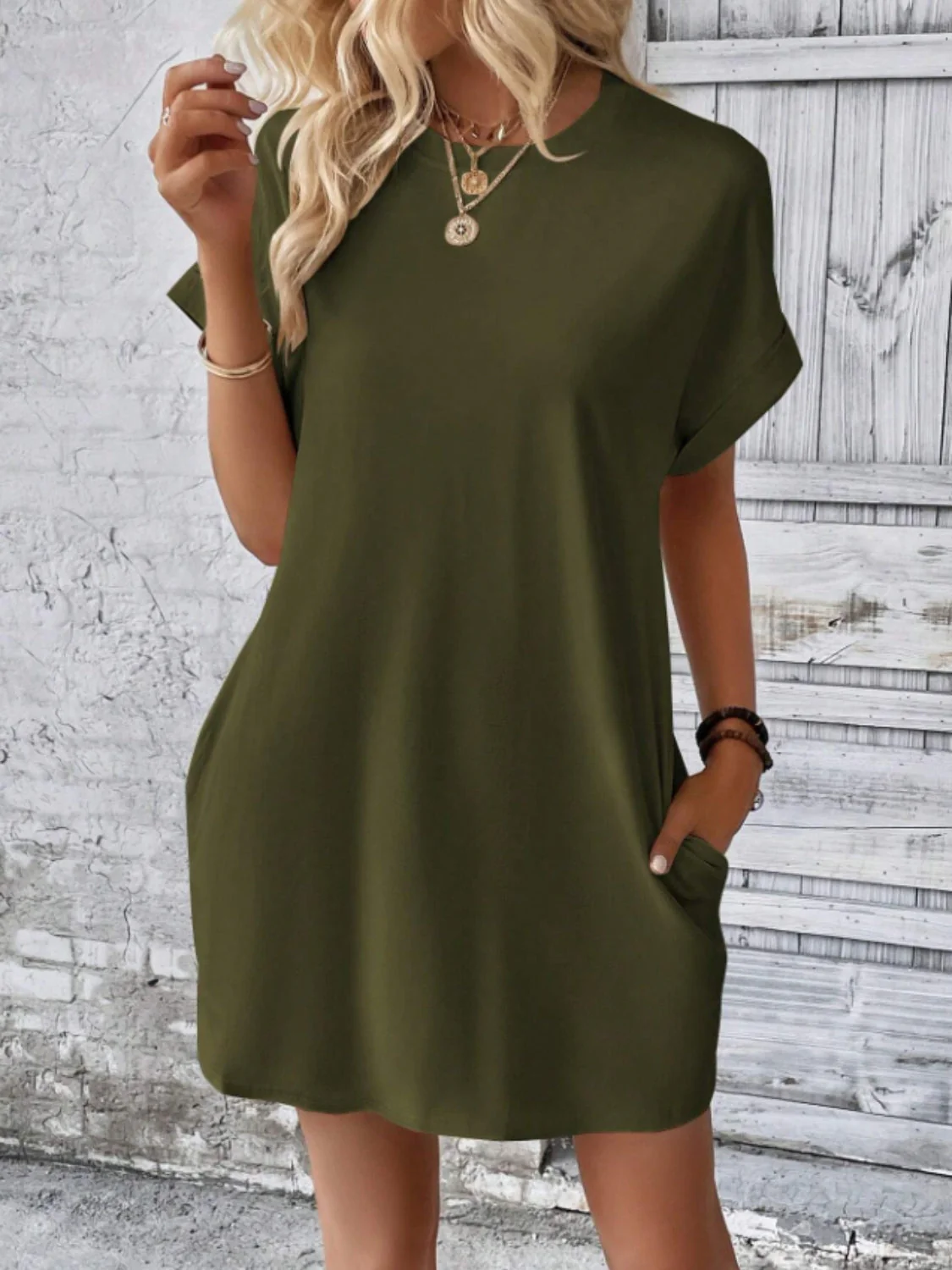 Short Sleeve Mini Tee Dress with Pockets - Image 7