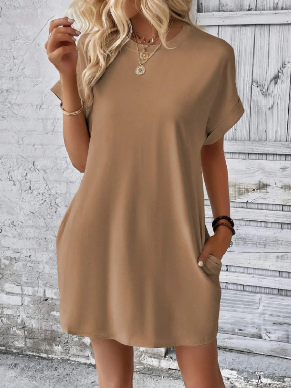 Short Sleeve Mini Tee Dress with Pockets - Image 9