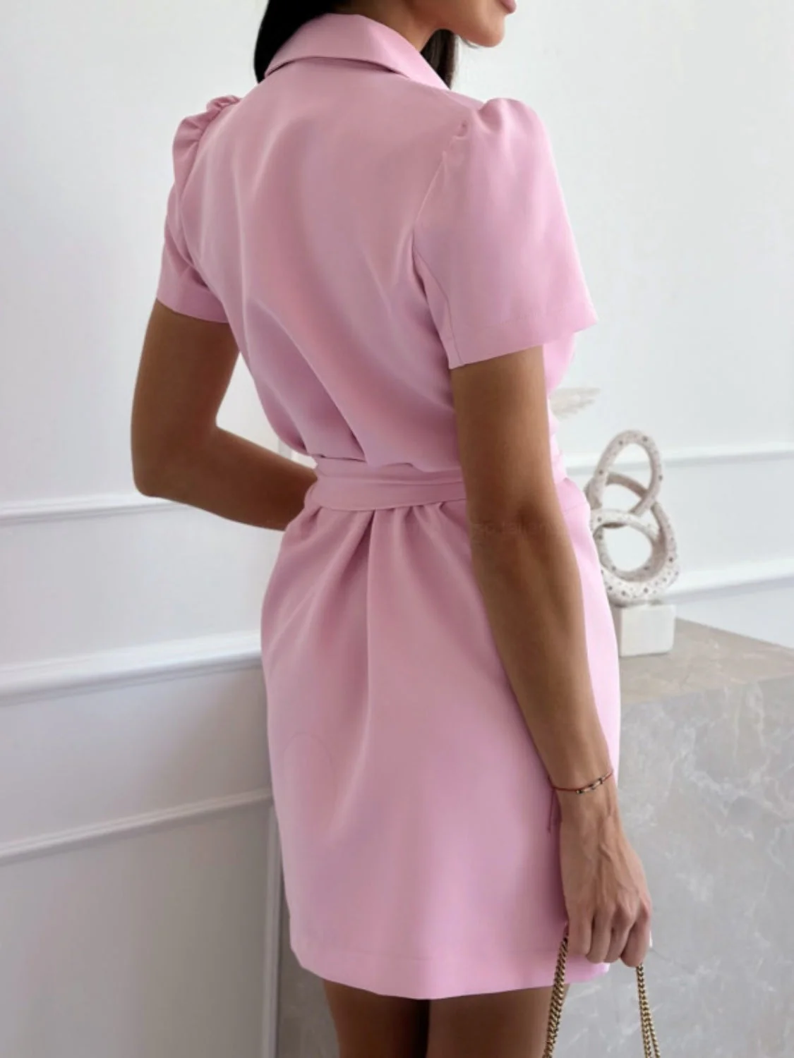 Short Sleeve Tie Waist Mini Dress - Image 13