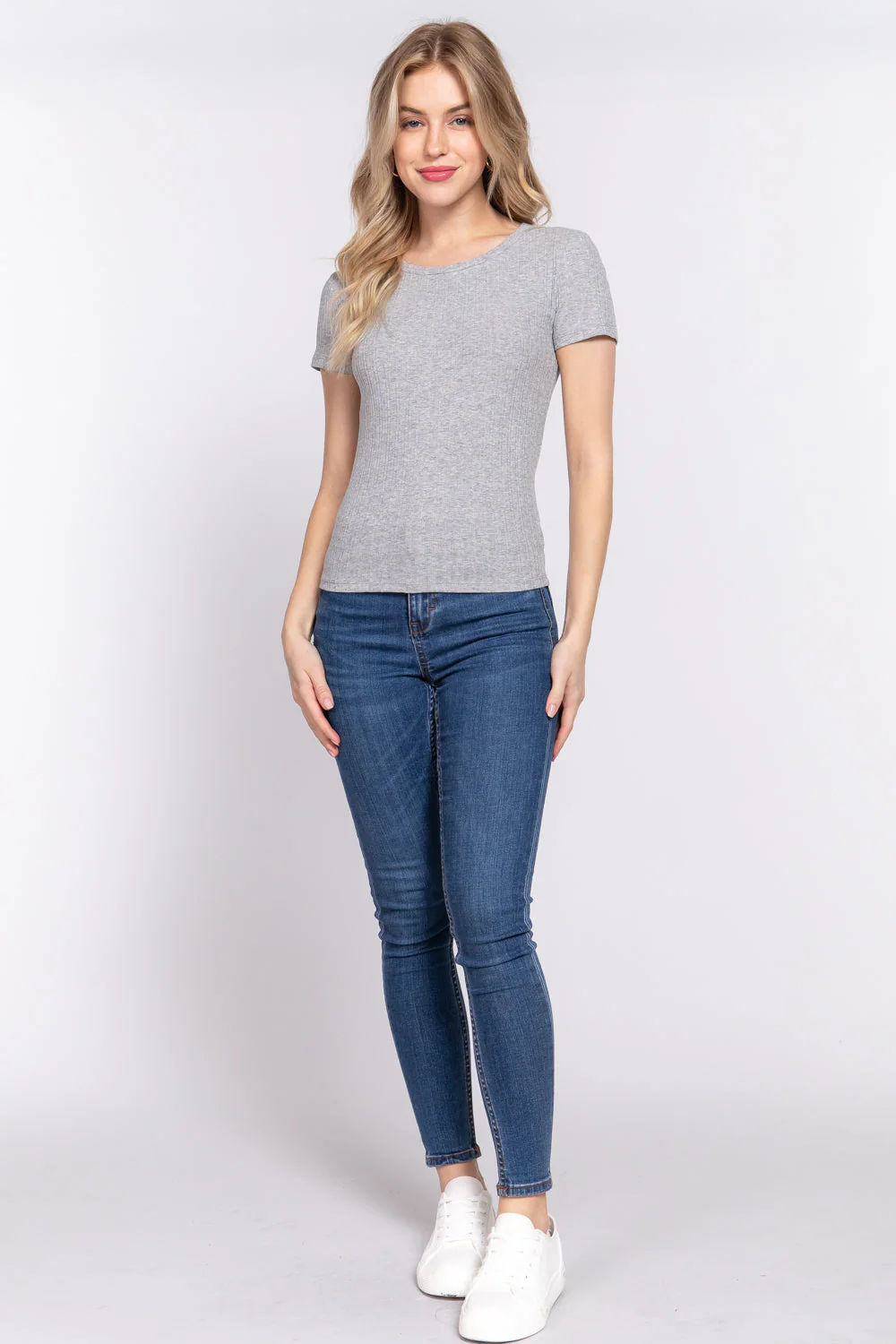 Short Slv Crew Neck Variegated Rib Knit Top - Image 2
