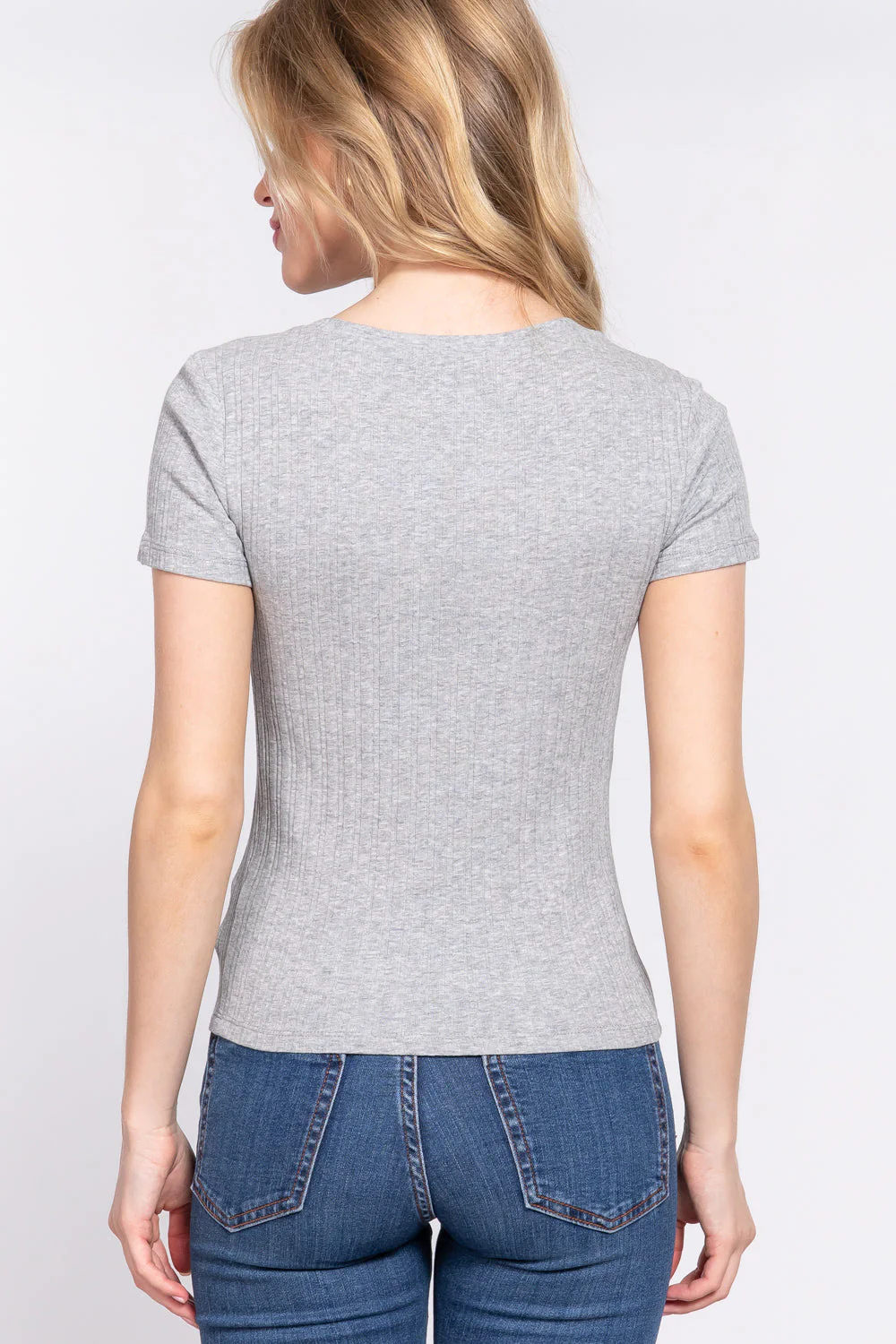 Short Slv Crew Neck Variegated Rib Knit Top - Image 4