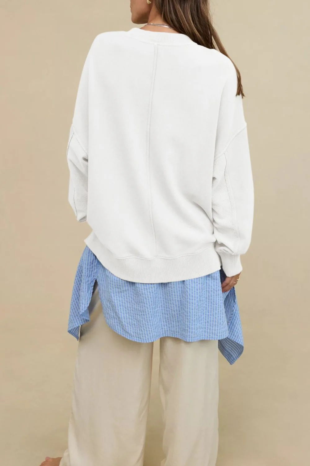 Side Slit Round Neck Long Sleeve Sweatshirt - Image 10