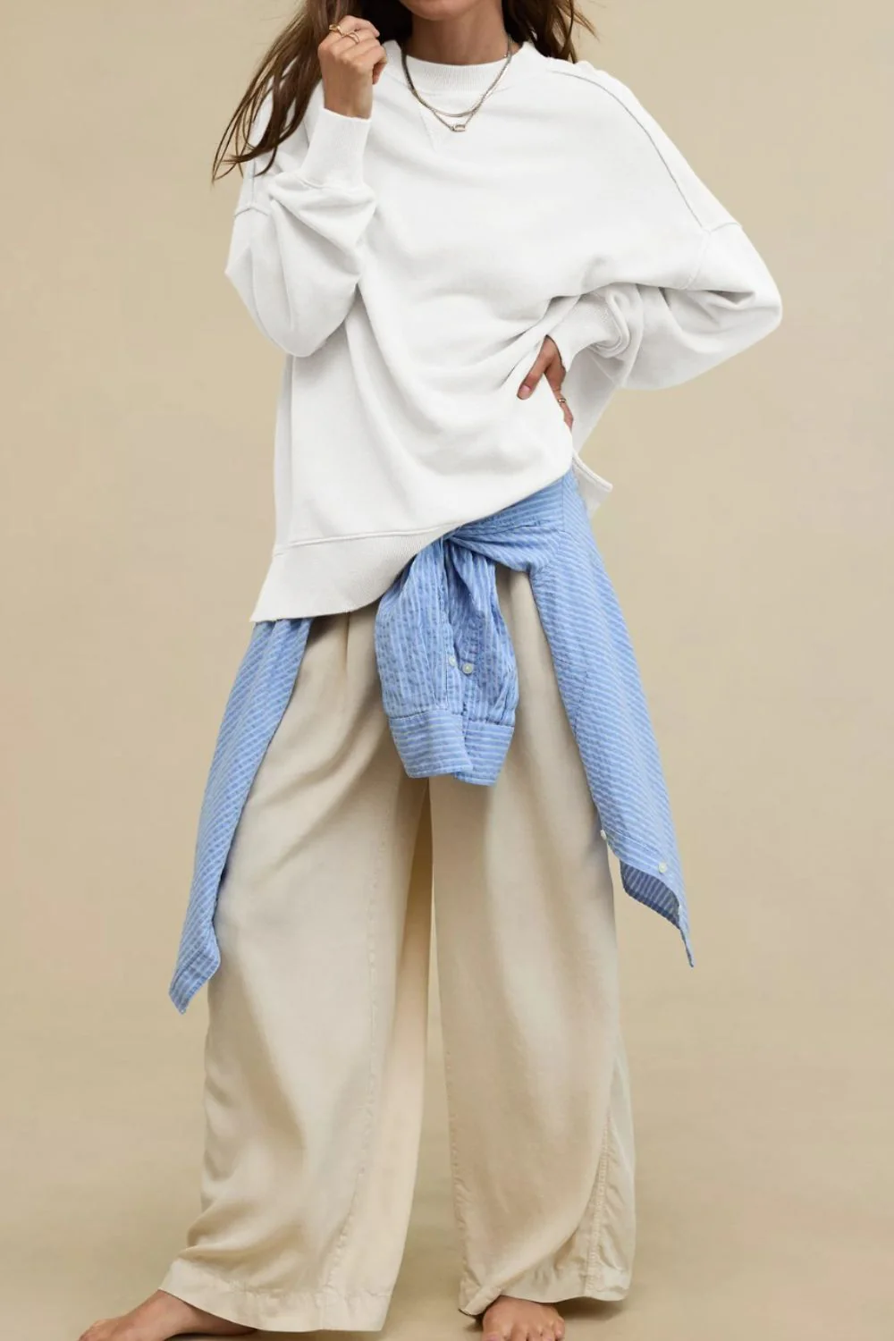 Side Slit Round Neck Long Sleeve Sweatshirt - Image 11