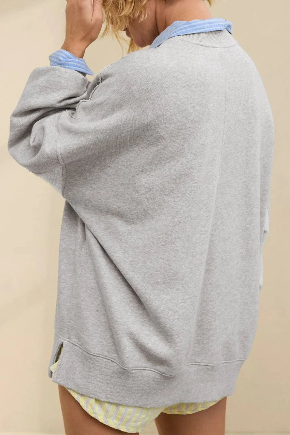 Side Slit Round Neck Long Sleeve Sweatshirt - Image 13