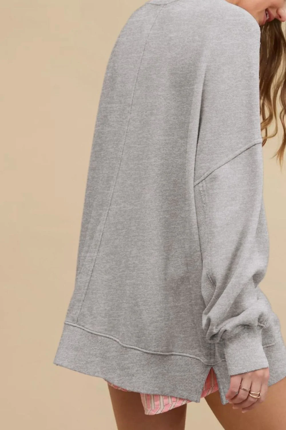 Side Slit Round Neck Long Sleeve Sweatshirt - Image 14