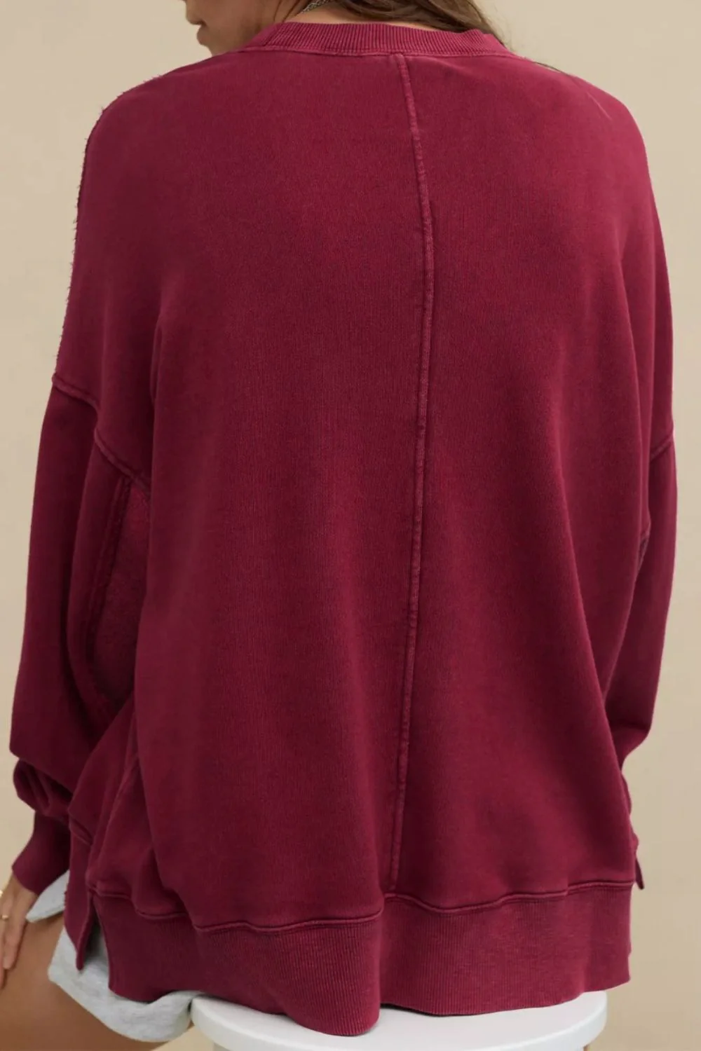 Side Slit Round Neck Long Sleeve Sweatshirt - Image 17