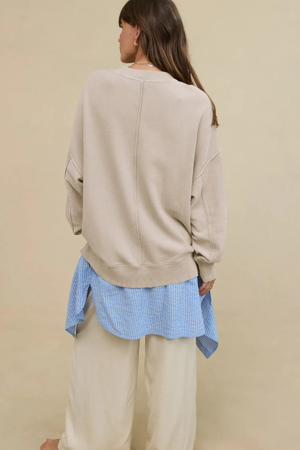 Side Slit Round Neck Long Sleeve Sweatshirt - Image 2