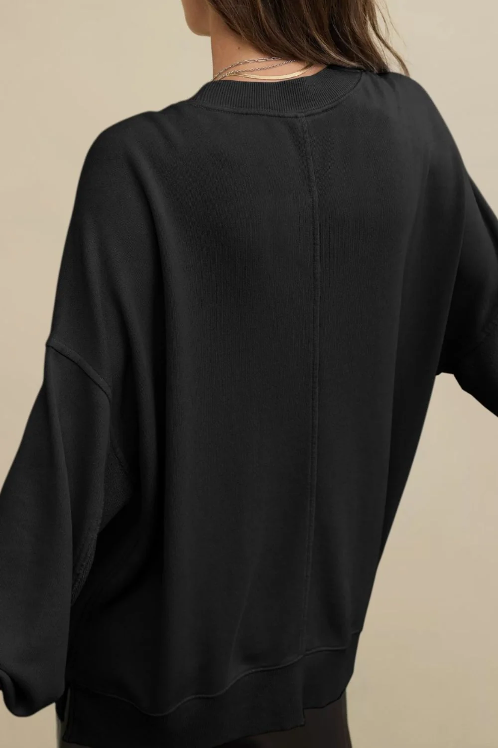 Side Slit Round Neck Long Sleeve Sweatshirt - Image 6