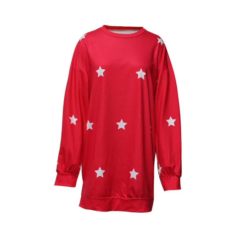 Side Slit Stars Round Neck Long Sleeve Sweatshirt - Image 4
