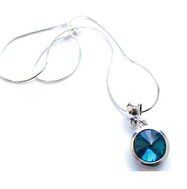 Silver Plated 'December Birthstone' Turquoise Colored Crystal Pendant Necklace by Liberty Charms USA