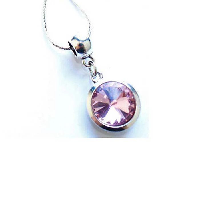 Silver Plated 'October Birthstone' Rose Colored Crystal Pendant Necklace by Liberty Charms USA - Image 2