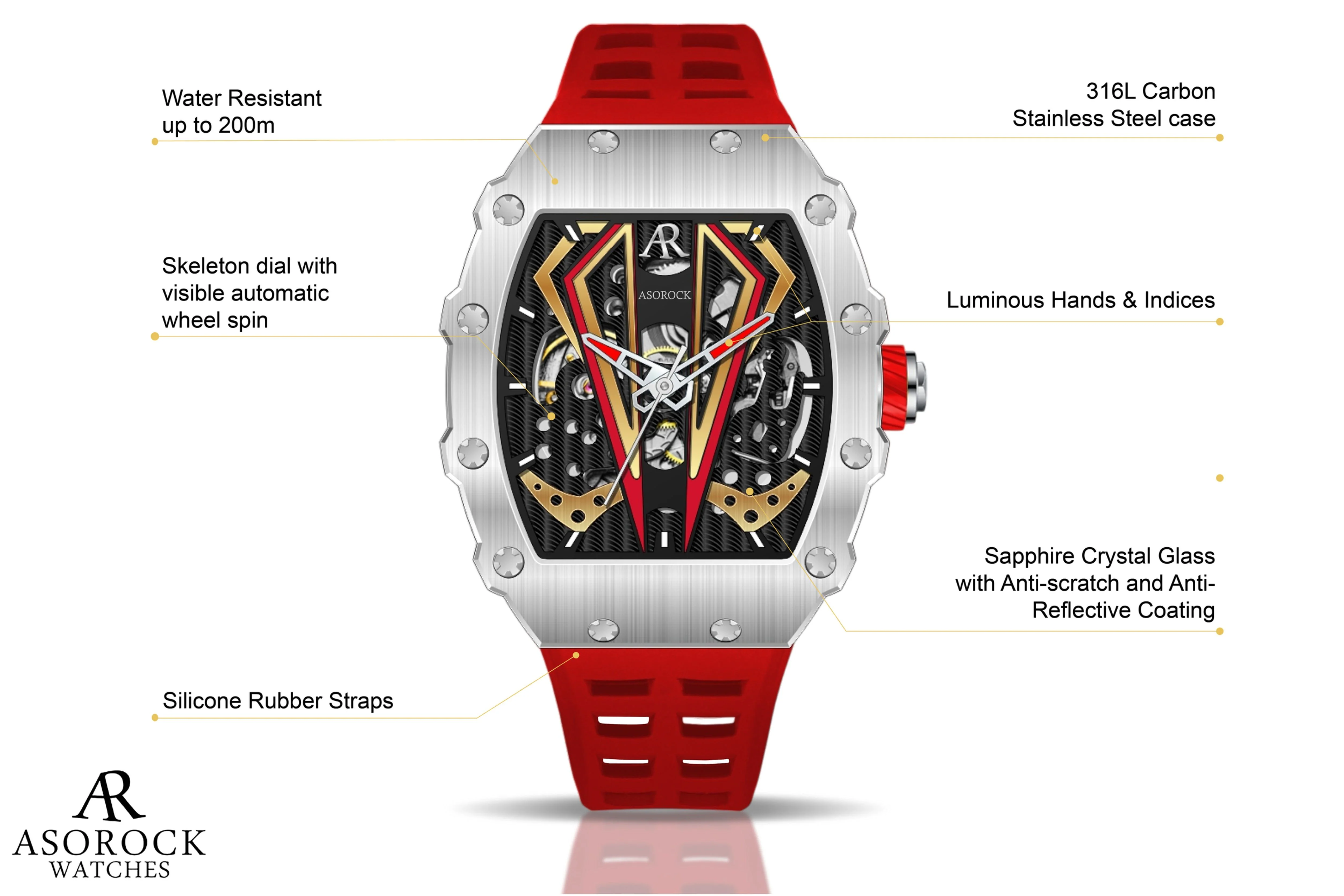 Silver/red Motorsport V2 automatic by ASOROCK WATCHES - Image 7