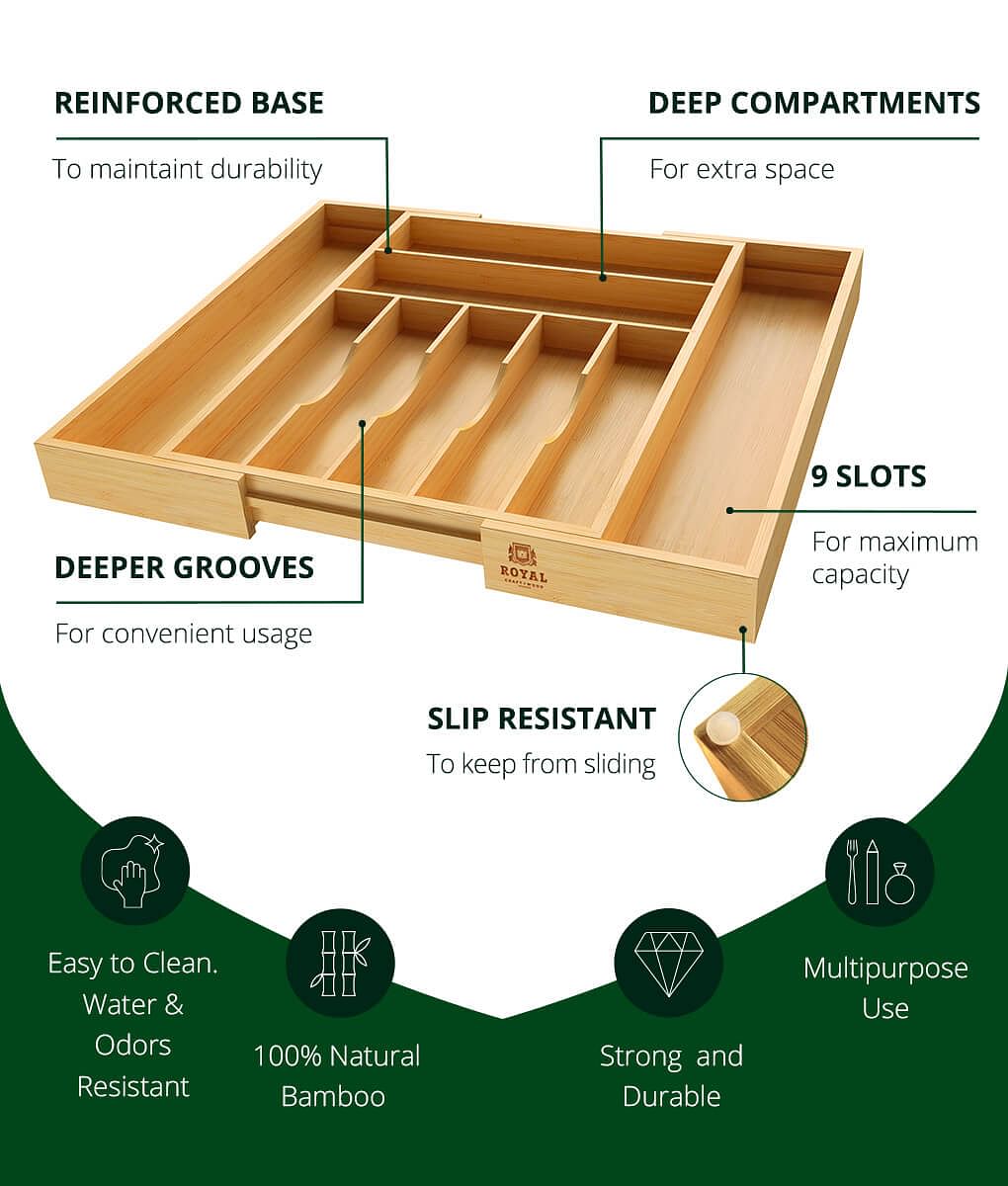 Silverware Drawer Organizer 9 Slots by Royal Craft Wood - Image 5