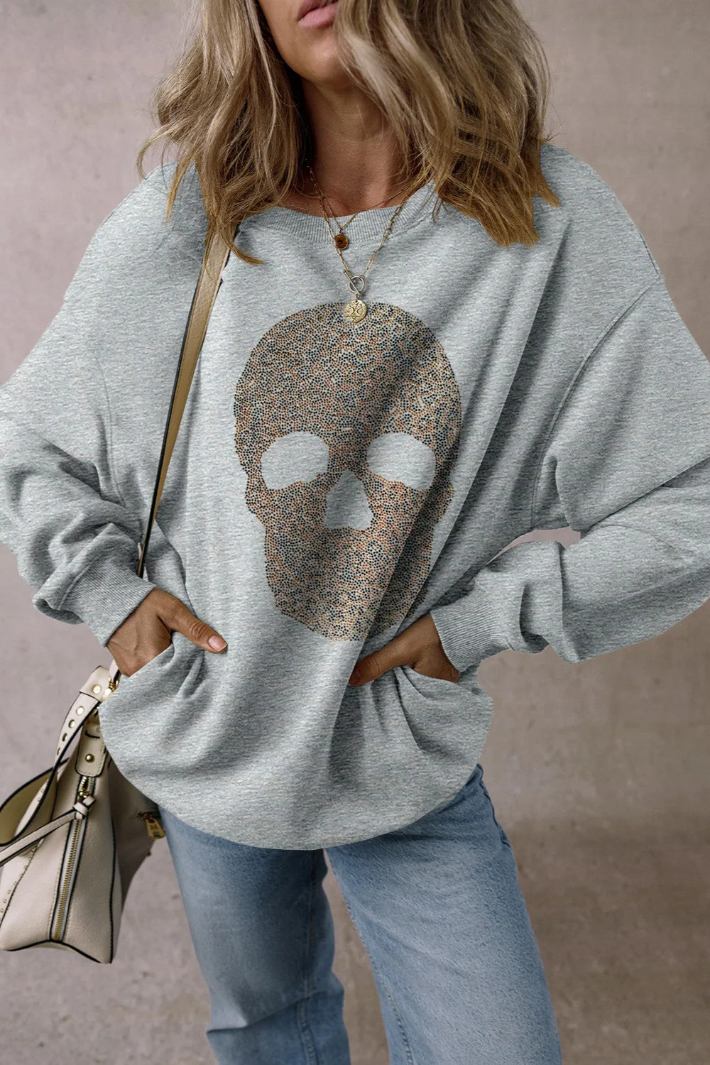 Skull Round Neck Long Sleeve Sweatshirt - Image 2